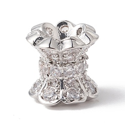 Платинированный Экологически чистые реечное покрытие латунь микро паве кубический цирконий двухсторонние колпачки для бусин, долговечный, без свинца и без кадмия, Реальная платина, 7.5x7.5 мм, отверстие : 1.8 мм