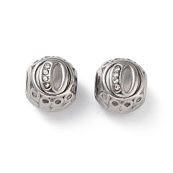 Letter O 304 горный хрусталь из нержавеющей стали европейские шарики, круглый крупные бусины отверстие, реальный 18 k позолоченный, круглый с письмом, Письмо O, 11x10 мм, отверстие : 4 мм