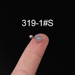 Плоский Круглый 316l серьги из хирургической нержавеющей стали с прозрачным кубическим цирконием для хряща, цвет нержавеющей стали, плоско-круглые, 6 мм, штифты : 0.8 мм