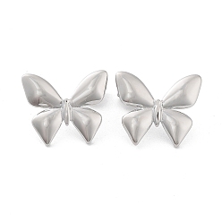 Stainless Steel Color Non-Tarnish 304 Stainless Steel Stud Earrings, Butterfly, Stainless Steel Color, 16.5x19.5mm