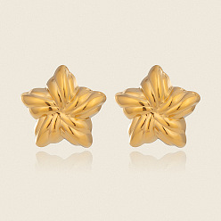 Настоящее золото 18K 304 серьги-гвоздики в форме звезды из нержавеющей стали с полосками, реальный 18 k позолоченный, 30x30 мм