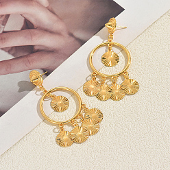 Золотой Винтажные серьги-люстры из сплава, плоско-круглые, золотые, 68x30 мм