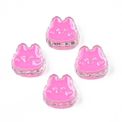 Ярко-Розовый Прозрачные акриловые бусины, с эмалью, кролик, ярко-розовый, 18x19x8 мм, отверстие : 3 мм