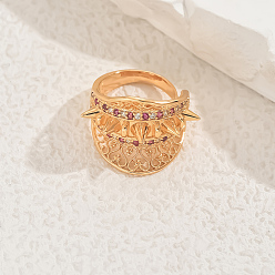 Фиолетовый Геометрические полые латунные микропаве кубические цирконии регулируемые кольца для женщин, золотые, фиолетовые, 20 мм, внутренний диаметр: регулируемый