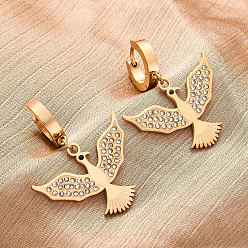 Настоящее золото 18K 304 из нержавеющей стали горный хрусталь серьги обруча, орел, ионное покрытие (ip), реальный 18 k позолоченный, 36x27.5 мм