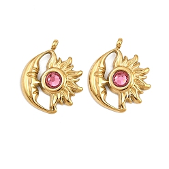 Роза 304 из нержавеющей стали горный хрусталь подвески, подвески-камни со звездами и луной, июль, ионное покрытие (ip), золотые, роза, 19.5x16x3.5 мм, отверстие : 1.6 мм