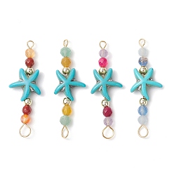 Морская звезда 4шт. 4 цвета летний пляжный окрашенный синтетический бирюзовый соединительные подвески, с натуральным аквамарином, окрашенным агатом, сердоликом, зеленым авантюрином и аметистом, гранеными круглыми бусинами и 304 двойными петлями из нержавеющей стали, золотые, морская звезда, 41~42x14x5.5 мм, отверстия : 2 mm и 3.5 мм, 1 шт / цвет