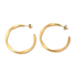 Настоящее золото 18K Ионное покрытие (ip) 304 серьги-гвоздики из нержавеющей стали в форме буквы С для женщин, реальный 18 k позолоченный, 40.5x2 мм
