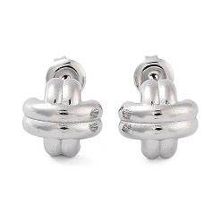 Stainless Steel Color Non-Tarnish 304 Stainless Steel Arch Stud Earrings, Cross, Stainless Steel Color, 12x11.5mm