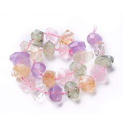 Смешанные камни Нити из натурального кварца и перидота, граненые, самородки, 12~20x12~16 мм, отверстие : 1.8~2 мм, около 22~23 шт / нитка, 15 дюйм ~ 15.74 дюйм (38~40 см)