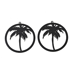 Black Baking Painted 430 Stainless Steel Pendants, Coconut Tree Shape Charms, Black, 37x35x0.5mm, Hole: 1.4mm