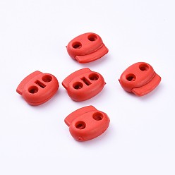 Red Plastic Spring Cord Locks, 2 Hole Drawstring Toggle Spring Clasp, Red, 17.5x19.5x7.5mm, Hole: 4.5mm