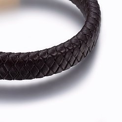 Coconut Brown Leather Braided Cord Bracelets, 304 Stainless Steel Magnetic Clasp, Rectangle, Golden, Coconut Brown, 8-5/8 inch(22cm), 12x6mm