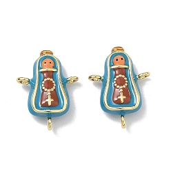 Кокосово-Коричневый Латунная эмаль религия дева компоненты люстры звенья, долговечный, без кадмия и без свинца, стойки покрытие, реальный 18 k позолоченный, кокосового коричневый, 21x15~16x6 мм, отверстие : 1.5~1.6 мм