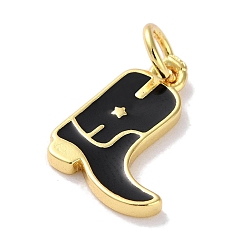 Black Rack Plated Brass Enamel Charms, with Jump Ring, Long-Lasting Plated, Lead Free & Cadmium Free, Real 18K Gold Plated, Cowboy Boot Charm, Black, 14x11x1.5mm, Hole: 3.4mm
