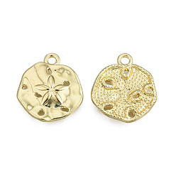 Light Gold Rack Plating Alloy Pendants, Cadmium Free & Nickel Free & Lead Free, Textured, Flat Round with Flower, Light Gold, 21x18.5x2.5mm, Hole: 2mm
