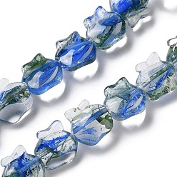 Blue Inner Flower Handmade Lampwork Beads Strands, Apple, Blue, 15.5x15x9mm, Hole: 1.2mm, about 24pcs/strand, 13.39 inch(34cm)