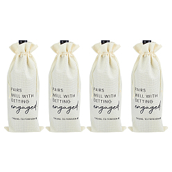 Beige Bolsas de tela de lino con cordón para envasar vino tinto, rectángulo con la palabra, crema, 35x15.3x0.4 cm