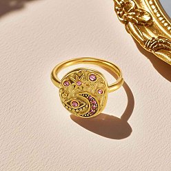 Золотой 304 женские кольца из нержавеющей стали и кубического циркония, звезда и луна и дурной глаз, золотые, размер США 7 (17.3 мм)