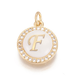 Letter F Латунные микро проложить кубического циркония подвески, с оболочкой, долговечный, без свинца, без кадмии и без никеля, реальный 18 k позолоченный, плоские круглые с буквы, прозрачные, буква f, 16x13.5x3 мм, отверстие : 3 мм