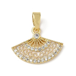 Желтая Старая Ткань  Латунные микро проложить кубического циркония подвески, с эмалью, вентилятор, реальный 18 k позолоченный, старое кружево, 12.5x17x2 мм, отверстие : 2.5x5 мм