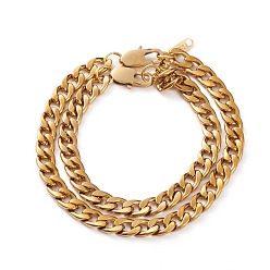 Золотой Пара браслеты наборы, вакуумное покрытие pvd 304 браслеты из нержавеющей стали с кубинской цепочкой, с карабин-лобстерами , золотые, 7-5/8 дюйм (19.3 см) и 8-3/4 дюйм (22.2 см), 2 шт / комплект