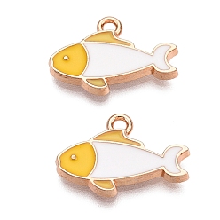 Белый Подвески из эмали и сплава, без свинца и без кадмия, очарование рыбы, золотые, белые, 13x18.5x2 мм, отверстие : 1.6 мм