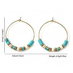 Colorido Pendientes de aro bohemios coloridos con cuentas de piedra natural para mujer., Pendientes de aro de acero inoxidable, dorado, colorido
