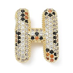Letter H Латунные микро проложить кубического циркония подвески, долговечный, стойки покрытие, письмо амулеты, реальный 18 k позолоченный, Письмо ч, 21.5x17x7 мм, отверстие : 5.2x3 мм