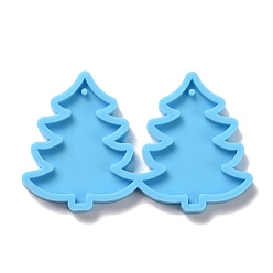 Deep Sky Blue DIY Christmas Tree Pendant Silicone Molds, Resin Casting Molds, For UV Resin, Epoxy Resin Jewelry Making, Deep Sky Blue, 41x68x5mm, Hole: 1.5mm, Inner Diameter: 37x31mm