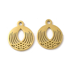 Золотой Ионное покрытие (ip) 304 брелоки из нержавеющей стали, лазерная резка, плоский круглый шарм, золотые, 14.5x12x1 мм, отверстие : 1.6 мм