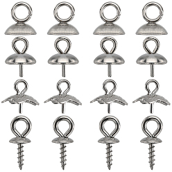 Нержавеющая Сталь Цвет 120 шт. 4 стили 201 и 304 нержавеющая сталь подвески-скобы, кулон из бисера, за половину пробурено бисера, цвет нержавеющей стали, 6~10x4~7 мм, отверстие : 1.8~2.5 мм, штифты : 0.8~1.34 мм, 30 шт / стиль