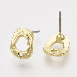 Light Gold Alloy Stud Earring Findings, with Steel Pins and Hole, Light Gold, 10.5x8.5mm, Hole: 1.4mm, Pin: 0.7mm
