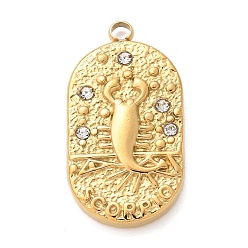 Скорпион 304 подвески из нержавеющей стали, со стразами, овал с подвеской в виде созвездия, реальный 18 k позолоченный, Скорпион, 25x13x3 мм, отверстие : 1.8 мм
