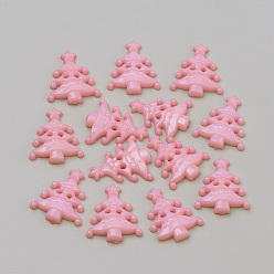Pink 2-Hole Acrylic Buttons, Christmas Tree, Pink, 21.5x18x3.5mm, Hole: 1.5~2mm