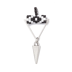 Белый Подвески-глаза из бисера в форме цилиндра, с подвесками из сплава в форме треугольника и 304 соединительным кольцом из нержавеющей стали, белые, 42x18.5x6.5 мм, отверстие : 2 мм