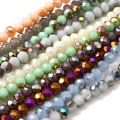 Mixed Color Electroplate Glass Faceted Rondelle Beads Strands, Imitation Jade, Half Plated, Mixed Color, 4x3mm, Hole: 1mm, about 123~127pcs/strand, 16.5~16.9 inch(42~43cm)