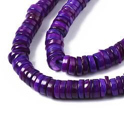 Mixed Color Natural Freshwater Shell Beads Strands, Dyed, Flat Round/Disc, Heishi Beads, Mixed Color, 5~6x1~2mm, Hole: 1mm, about 205~215pcs/strand, 15.35 inch(39cm)