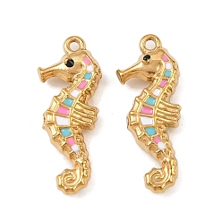 Разноцветный 304 нержавеющей стальной эмали подвески, морской конек, реальный 18 k позолоченный, ионное покрытие (ip), красочный, 21x8x3.5 мм, отверстие : 1 мм