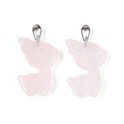 Розовый Кварц Природного розового кварца подвески, подвески в виде рождественских оленей с дужками из нержавеющей стали, цвет нержавеющей стали, 33x22x6~7 мм, отверстие : 3~4x7.5~8 мм