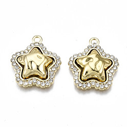 Gold Rack Plating Alloy Crystal Rhinestone Pendants, with Plastic, Cadmium Free & Lead Free, Star, Light Gold, Gold, 21.5x18.5x5.5mm, Hole: 2mm