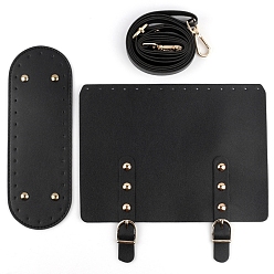 Black PU Leather Bag Bottom and Handles, for Women Bags Handmade DIY Accessories, Black, 3pcs
