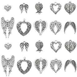 Античное Серебро 100 шт 10 стили сплава подвески в тибетском стиле, сердце с крыла прелести, античное серебро, 13~39x11~26x1~5 мм, отверстие : 1.4~3.2 мм, 10 шт / стиль