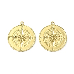 Настоящее золото 14K 304 Настройки горный хрусталь из нержавеющей стали кулон, компас, реальный 14 k позолоченный, пригодный для стразов 1 мм, 22.5x20x2.6 мм, отверстие : 1.6 мм