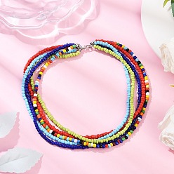 Темно-Голубой Многорядные ожерелья из бисера из богемского стекла для женщин, цвет нержавеющей стали, глубокое синее небо, 14.88~15.24 дюйм (37.8~38.7 см)