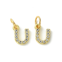 Letter U Rack Plating Alloy Rhinestone Pendants, Cadmium Free & Lead Free, 26 Letter, Letter U, 11x2~9x2mm, Hole: 3.5mm