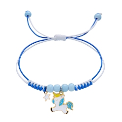 Васильковый Регулируемые нейлоновые нити плетеные браслеты из бисера, с подвесками из эмалевого сплава в виде кошки, васильковый, 5-1/2~11-3/8 дюйм (14~29 см)