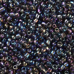 Dark Gray Round Glass Seed Beads, Transparent Colours Rainbow, Round, Dark Gray, 2mm