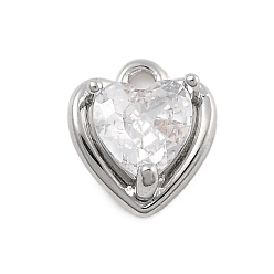 Платина Латунные микро проложить кубического циркония подвески, без кадмия, без никеля и без свинца, сердце прелести, платина, 6.5x6x3 мм, отверстие : 0.8 мм
