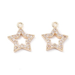 Light Gold Rack Plating Brass Micro Pave Cubic Zirconia Charms, Long-Lasting Plated, Star, Light Gold, 13.5x12x2mm, Hole: 1.2mm